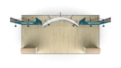 6m XL Jumbo Curved Exhibition Back Drop -XL Displays Plan View of Fabric Exhibition Stand With LED Lights And Pop Up Counters