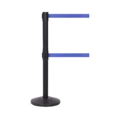 QueueMaster Twin Retractable Belt Barriers -XL Displays QueueMaster Twin Retractable Belt Barriers Black Post Blue Belt