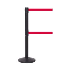QueueMaster Twin Retractable Belt Barriers -XL Displays QueueMaster Twin Retractable Belt Barriers Black Post Red Belt