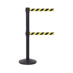 QueueMaster Twin Retractable Belt Barriers -XL Displays QueueMaster Twin Retractable Belt Barriers Black Post Yellow Black Belt