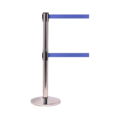 QueueMaster Twin Retractable Belt Barriers -XL Displays QueueMaster Twin Retractable Belt Barriers Polished Stainless Post Blue Belt