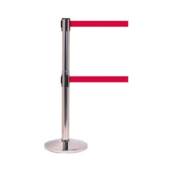QueueMaster Twin Retractable Belt Barriers -XL Displays QueueMaster Twin Retractable Belt Barriers Polished Stainless Post Red Belt