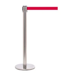 QueuePro Retractable Queue Barriers -XL Displays QueuePro Retractable Queue Barrier Polished Stainless Post Red Belt