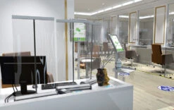 Retractable Sneeze Guard Protective Counter Screen -XL Displays Retractable Sneeze Guard Protective Reception Counter Screen Salon