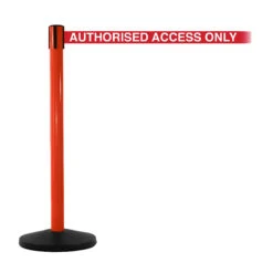 SafetyMaster Retracting Safety Barriers 11 SafetyMaster Retracting Safety Barriers -XL Displays SafetyMaster Retracting Safety Barriers Red Post Red Authorised Access Only Belt
