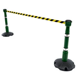 Skipper™ Retractable Barrier Kit 9m 14 Skipper™ Retractable Barrier Kit 9m -XL Displays Skipper Retractable Barrier Kit 9m Retracting Tape Green Posts Black And Yellow Webbing20copy