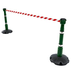 Skipper™ Retractable Barrier Kit 9m 15 Skipper™ Retractable Barrier Kit 9m -XL Displays Skipper Retractable Barrier Kit 9m Retracting Tape Green Posts White And Red Webbing20copy