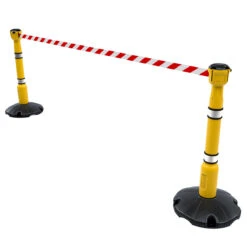 Skipper™ Retractable Barrier Kit 9m 21 Skipper™ Retractable Barrier Kit 9m -XL Displays Skipper Retractable Barrier Kit 9m Retracting Tape Yellow Posts White And Red Webbing20copy