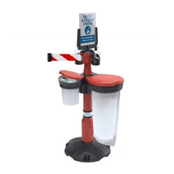 Skipper™ Safety Barriers Post Collar -XL Displays Skipper Safety Station 3 With Retracting Belt In Red With Red And White Tape